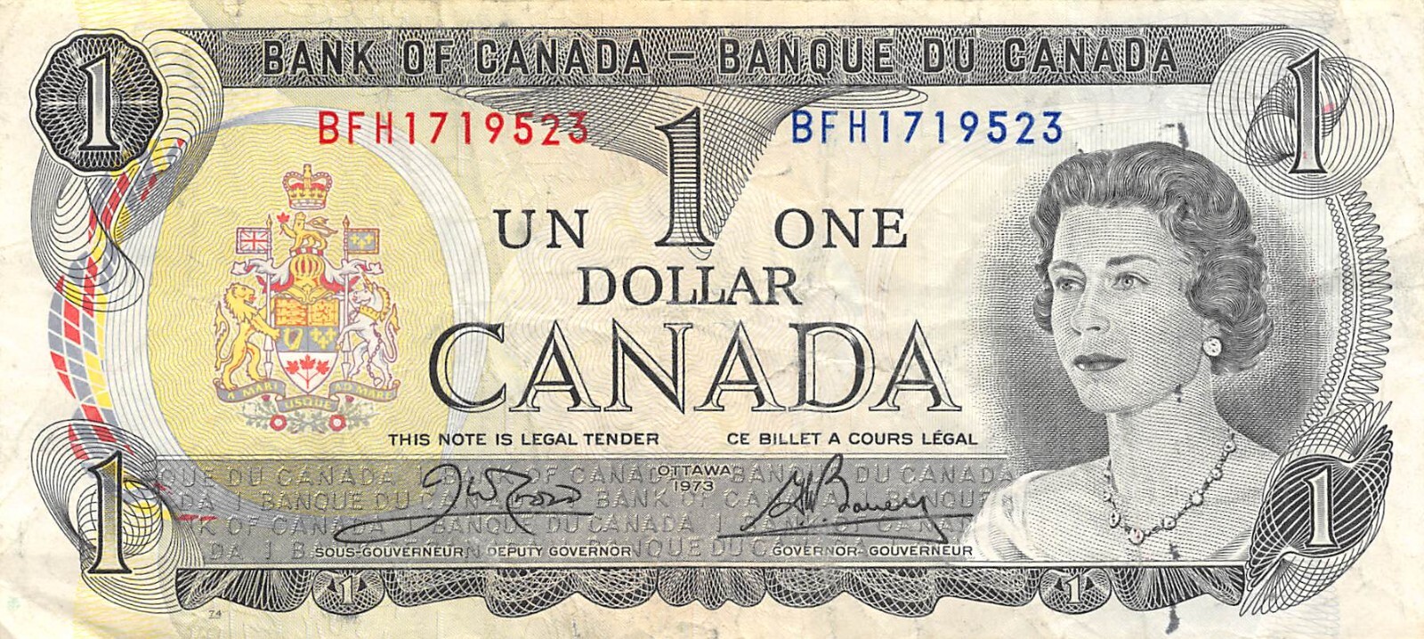 Canada  $1  1973  Series  BFH  Que. II   Circulated Banknote LAit