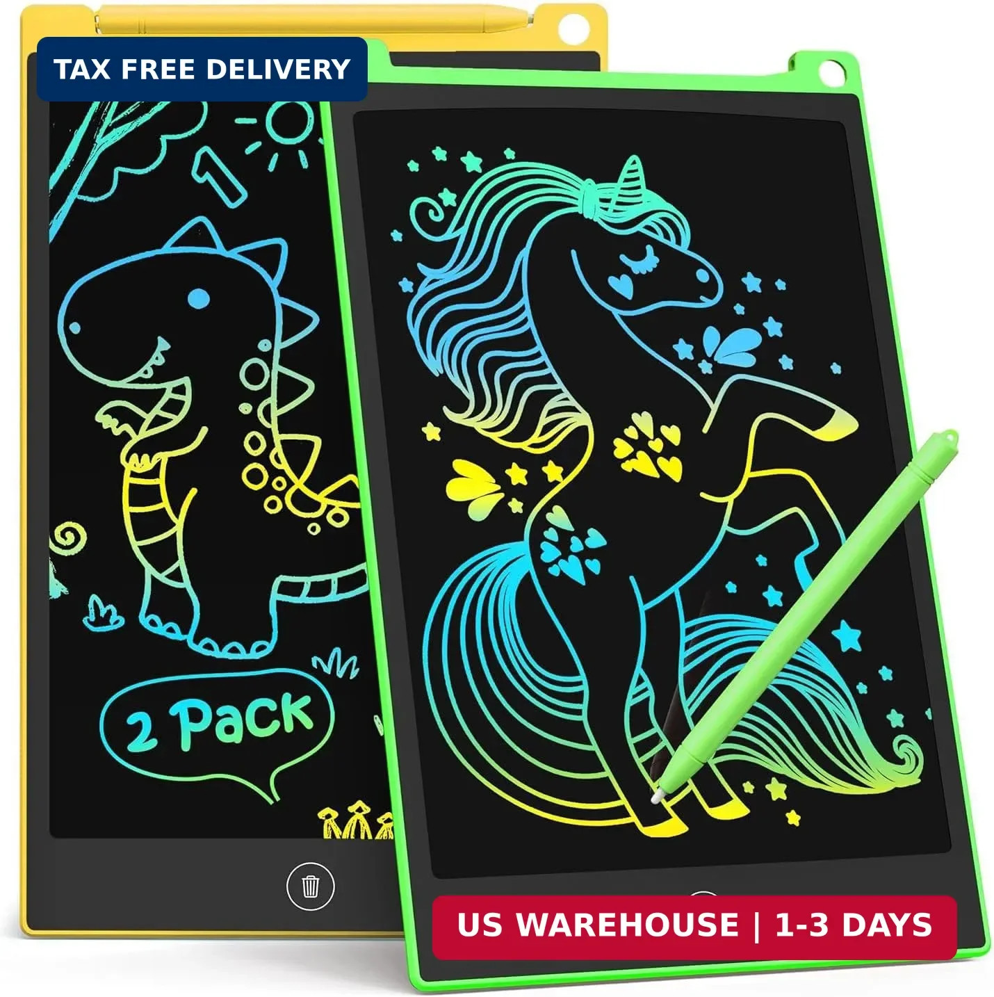 TECJOE 2 Pack LCD Writing Tablet, 8.5 Inch Colorful Doodle Board Drawing Tablet