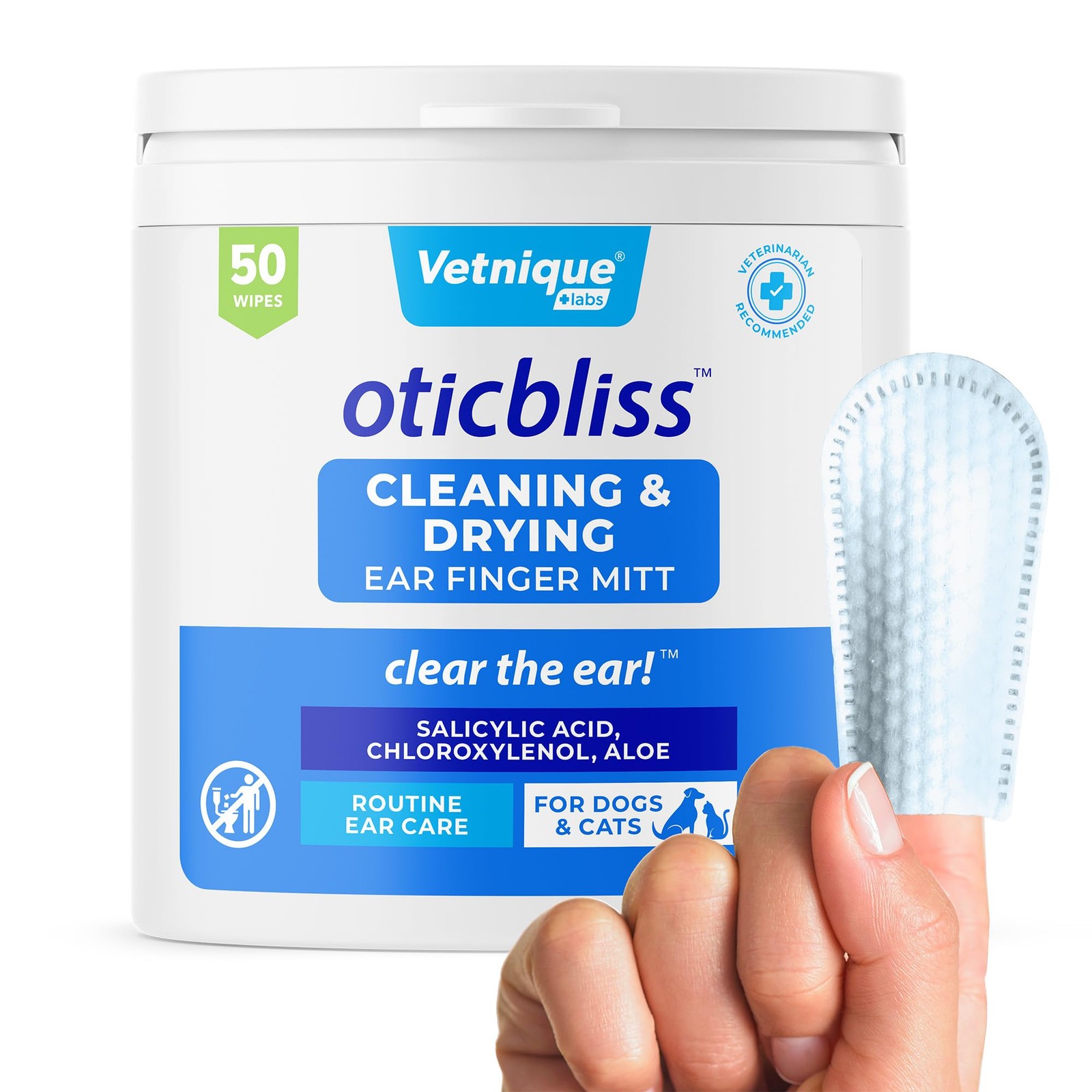 Oticbliss Ear Finger Wipes for Dogs & Cats Dual-Sided Cleaning Dog Ear Wipes ...