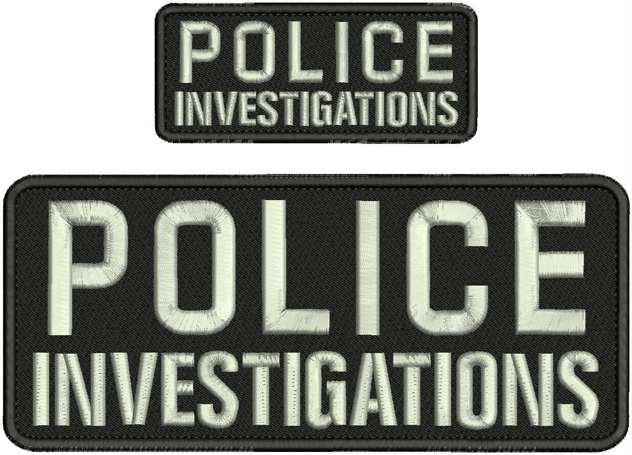 Collectible 2 Embroidery Patch Police Investigatinons 4x10 & 2x5 Silver on black