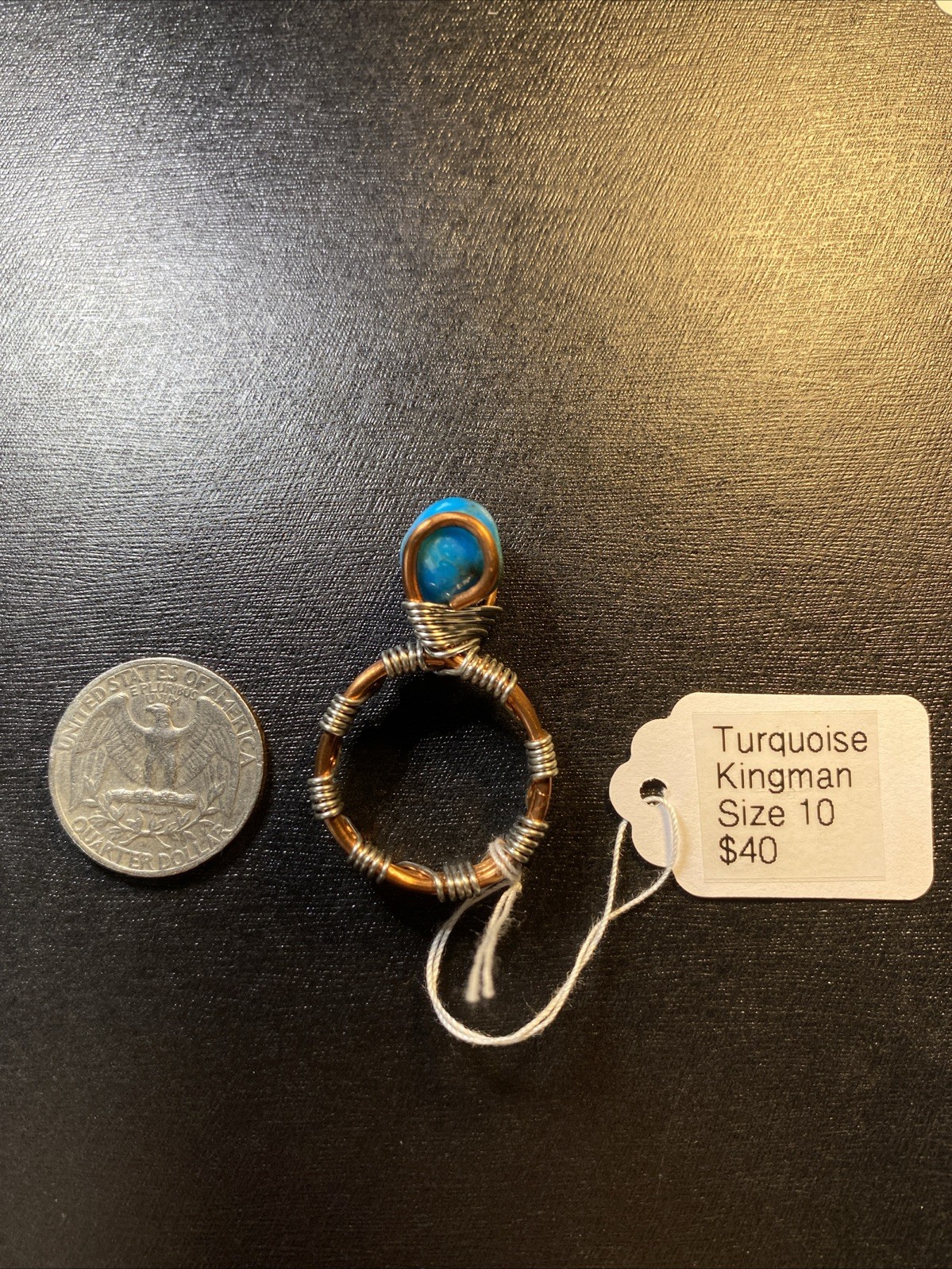 Beautiful Blue Kingman Turquoise Ball Set In Copper Wire Wrap Ring Size 10