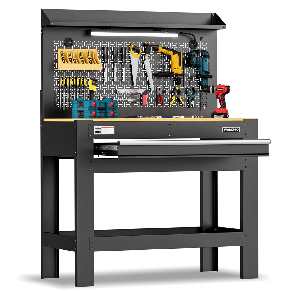 WORKPRO 45" Garage Workbench w/Storage Heavy-Duty Workbench with Pegboard 800LBS
