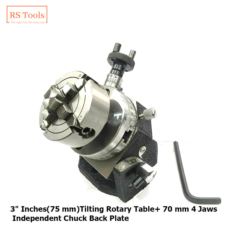 3" 75 mm Tilting Rotary Table with 4 Jaws 70 mm Independent Chuck Back Plate