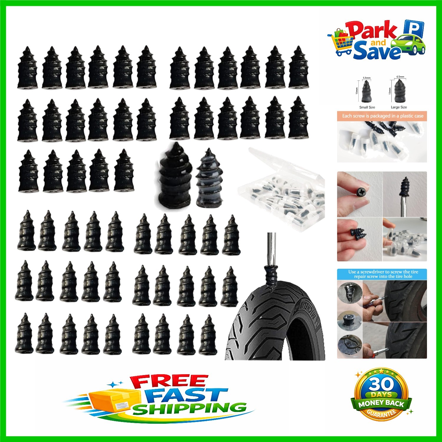 60 Pcs Rubber Tire Repair Screws - Strong Self-Install Solution for All Tires