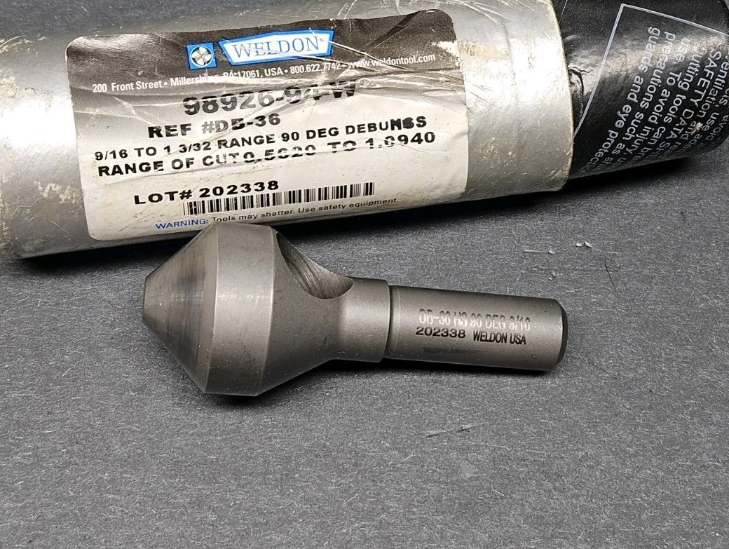 Weldon USA 90° Countersink 9/16"- 1-3/32" DB36 HSS 0-Flute Machinist Deburring