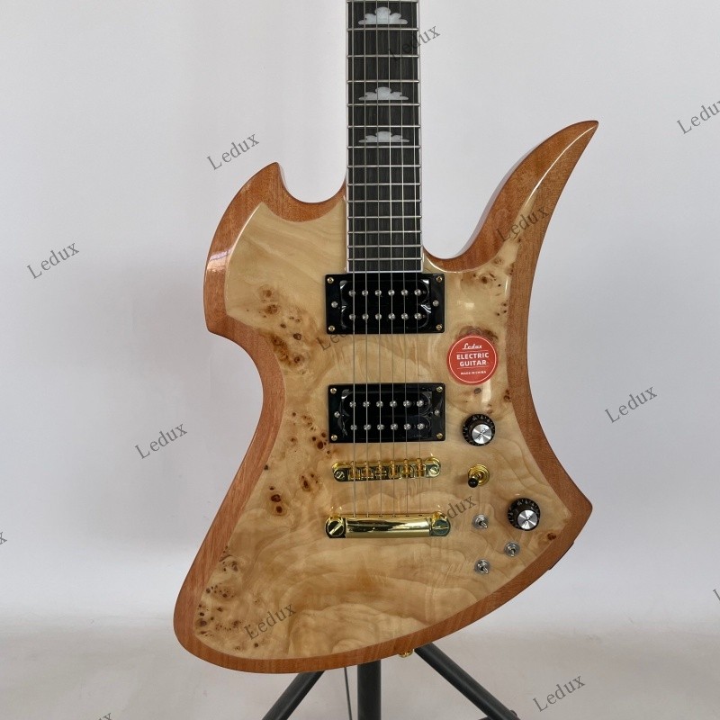 Solid Electric Guitar Stainless Rounded Fret H-H Active pickups Burl Maple Top