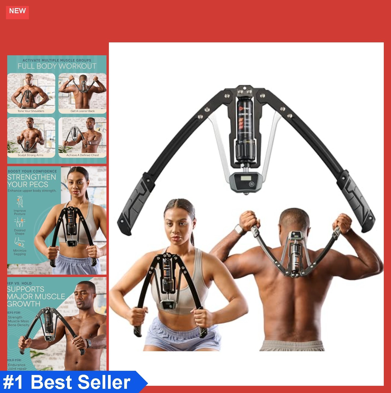 Arm Trainer Chest Workout Equipment Hydraulic Resistance 440 lb Rep Counter