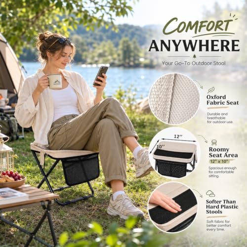 Collapsible Stool 2 Pack, Portable Folding Camping Stool with Large Fabric
