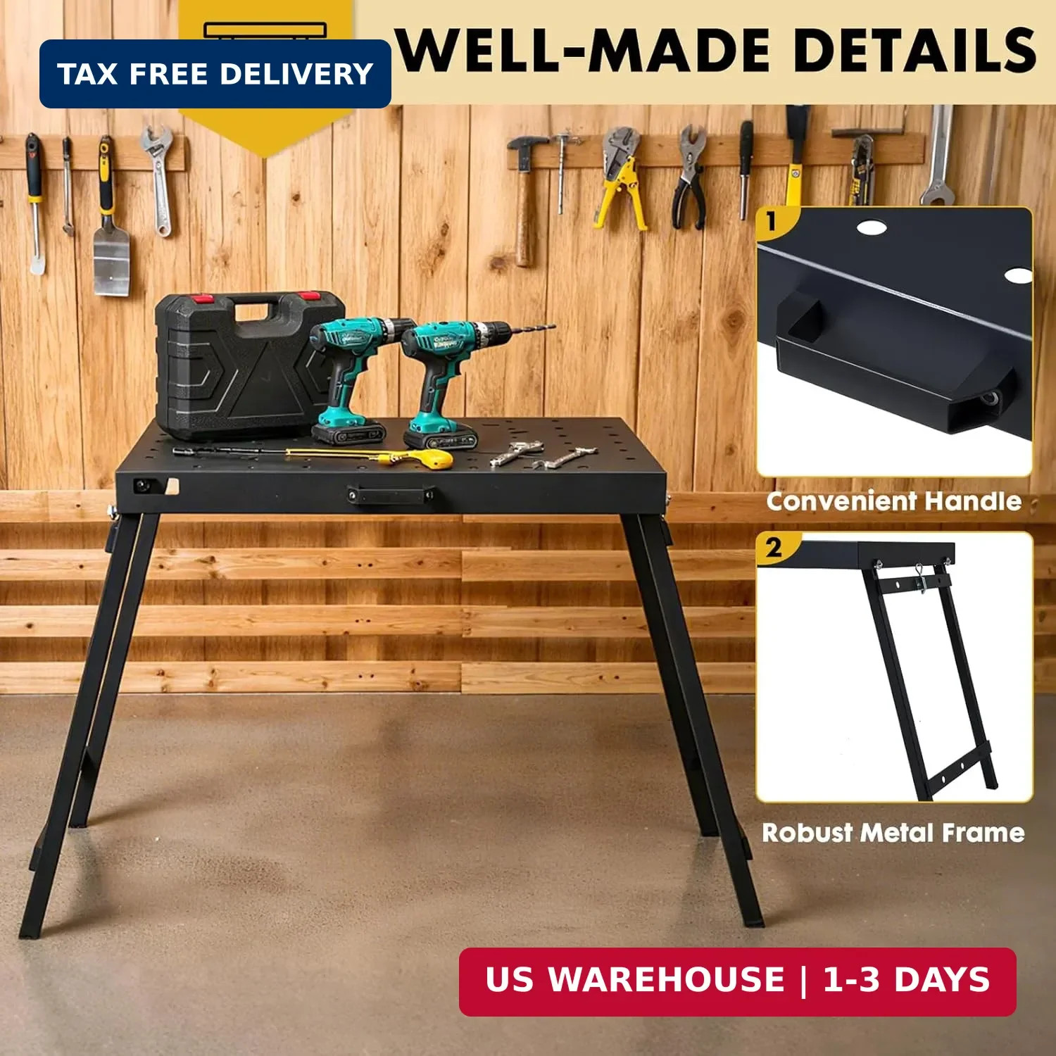Welding Table Foldable Work Bench, Black | 1000LBS Capacity Heavy-Duty St