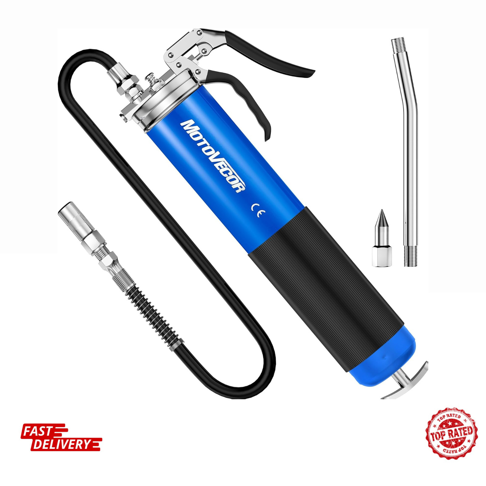 Heavy Duty Pistol Grip Grease Gun 6000 PSI W Extra-Long 27'' Flexible Hose Tool