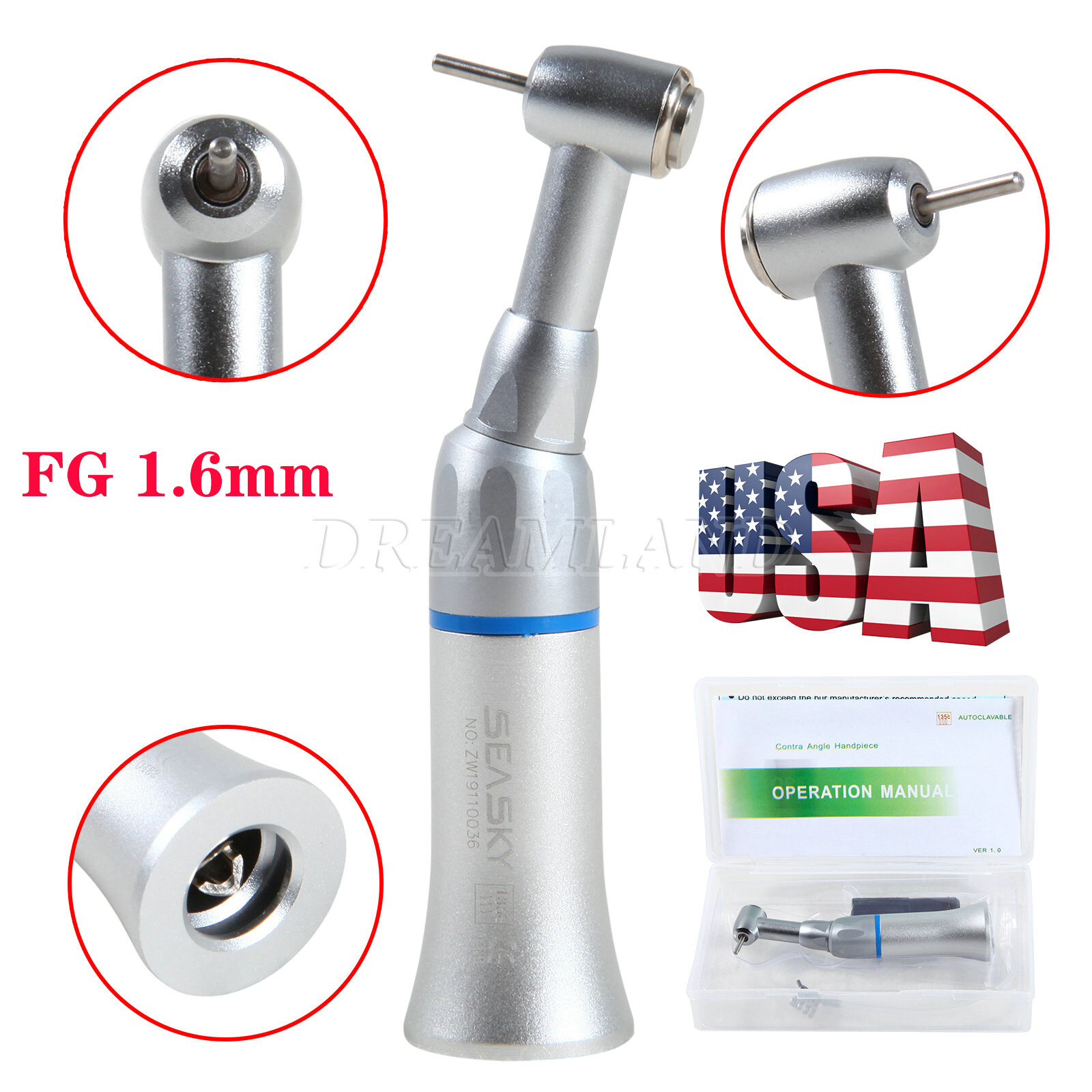 Dental Low Slow Speed Contra Angle Handpiece Fit FG 1.6mm Burs E-type