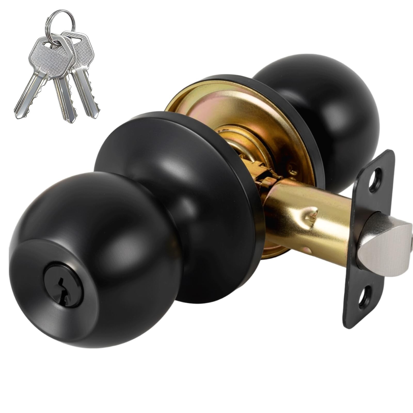 Matte Black Door Knobs with Lock and Key，Exterior and Interior Door Lock