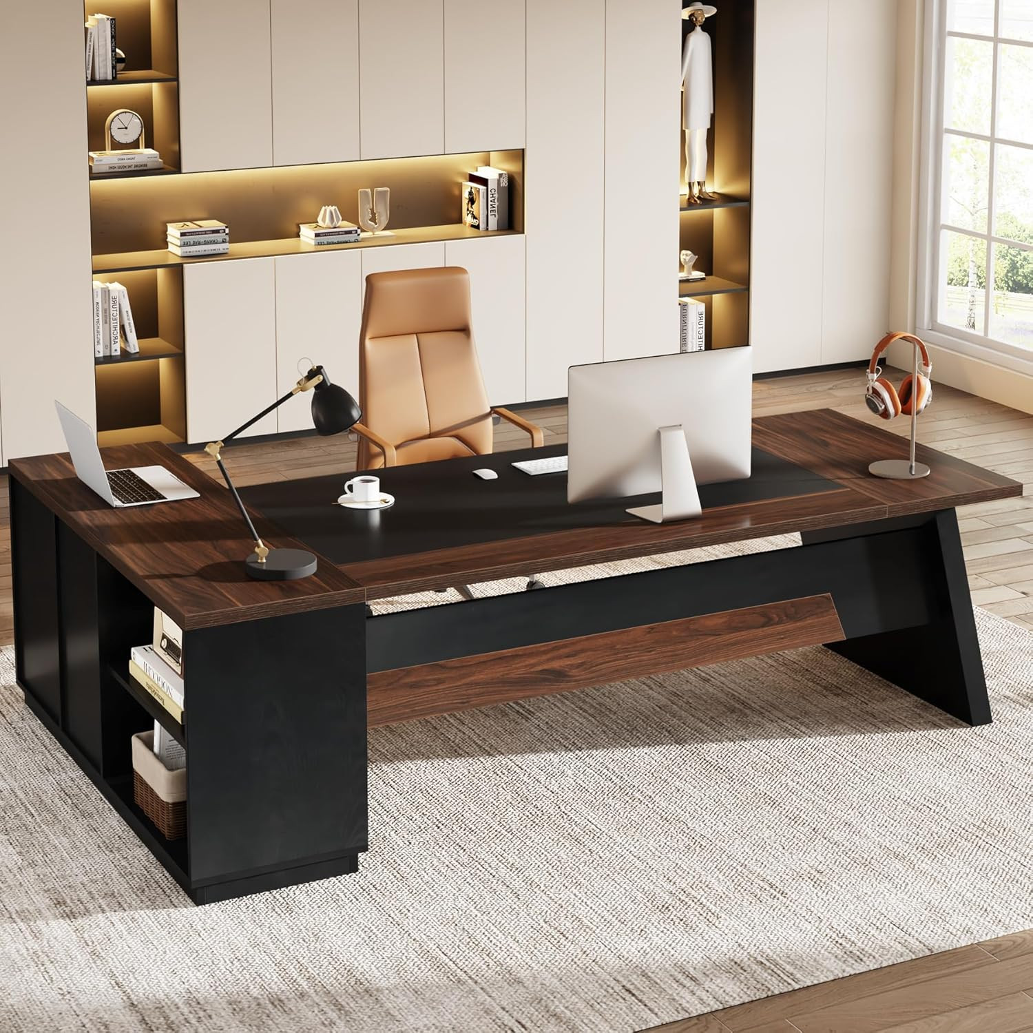 Tribesigns 78" L-Shaped Executive Desk, Large Office Desk with Drawers and File
