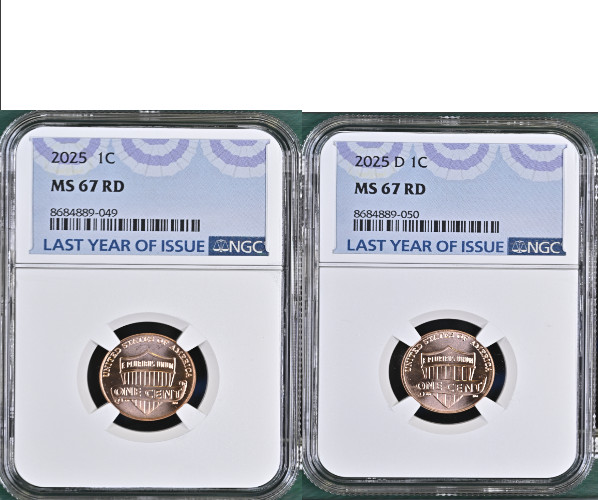 2025 P&D Lincoln Shield Cent 1C NGC MS67 RD Last Year Of Issue Label