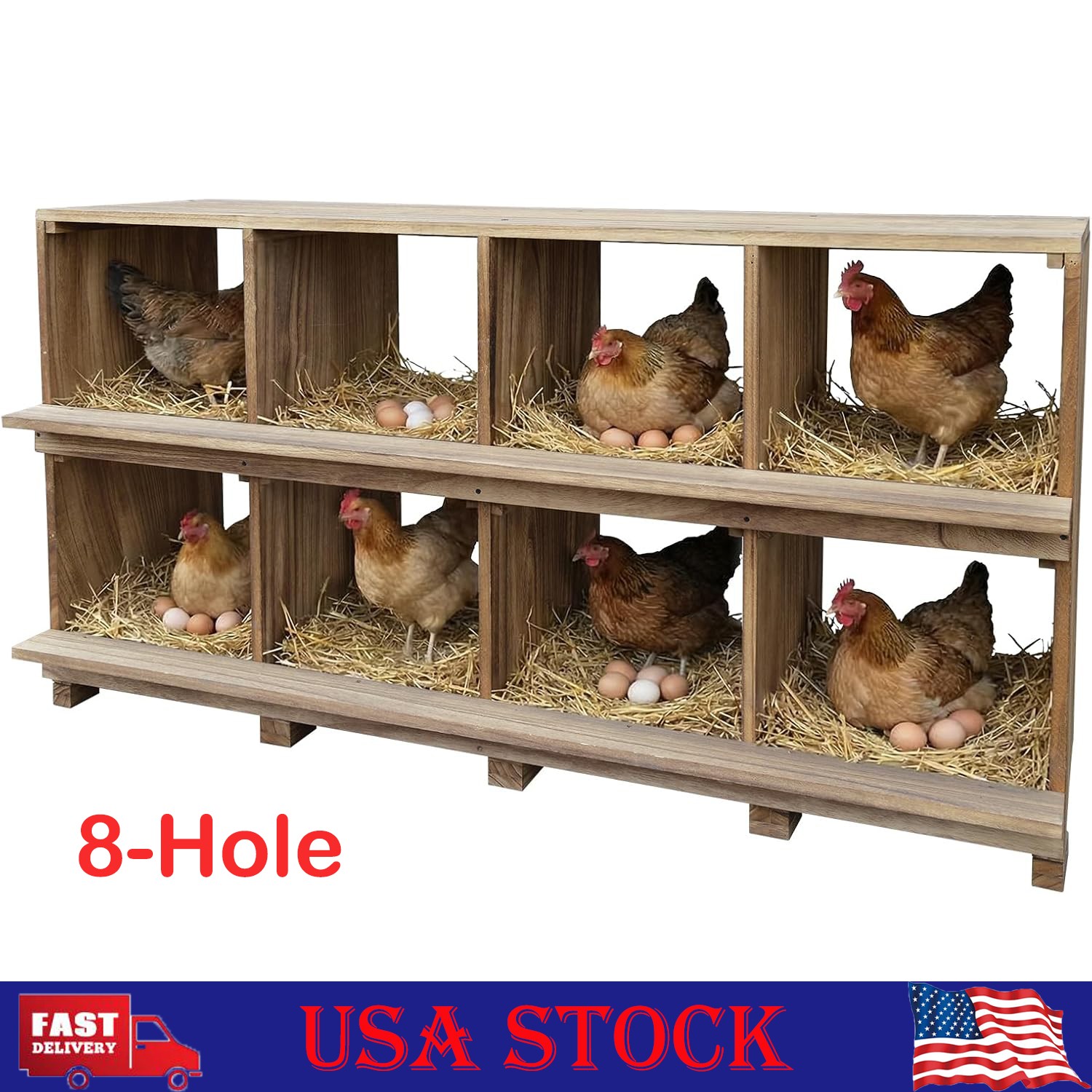 8 Compartment Chicken Nesting Box, Wooden Nesting Boxes, Wall Mounted/Floor Use