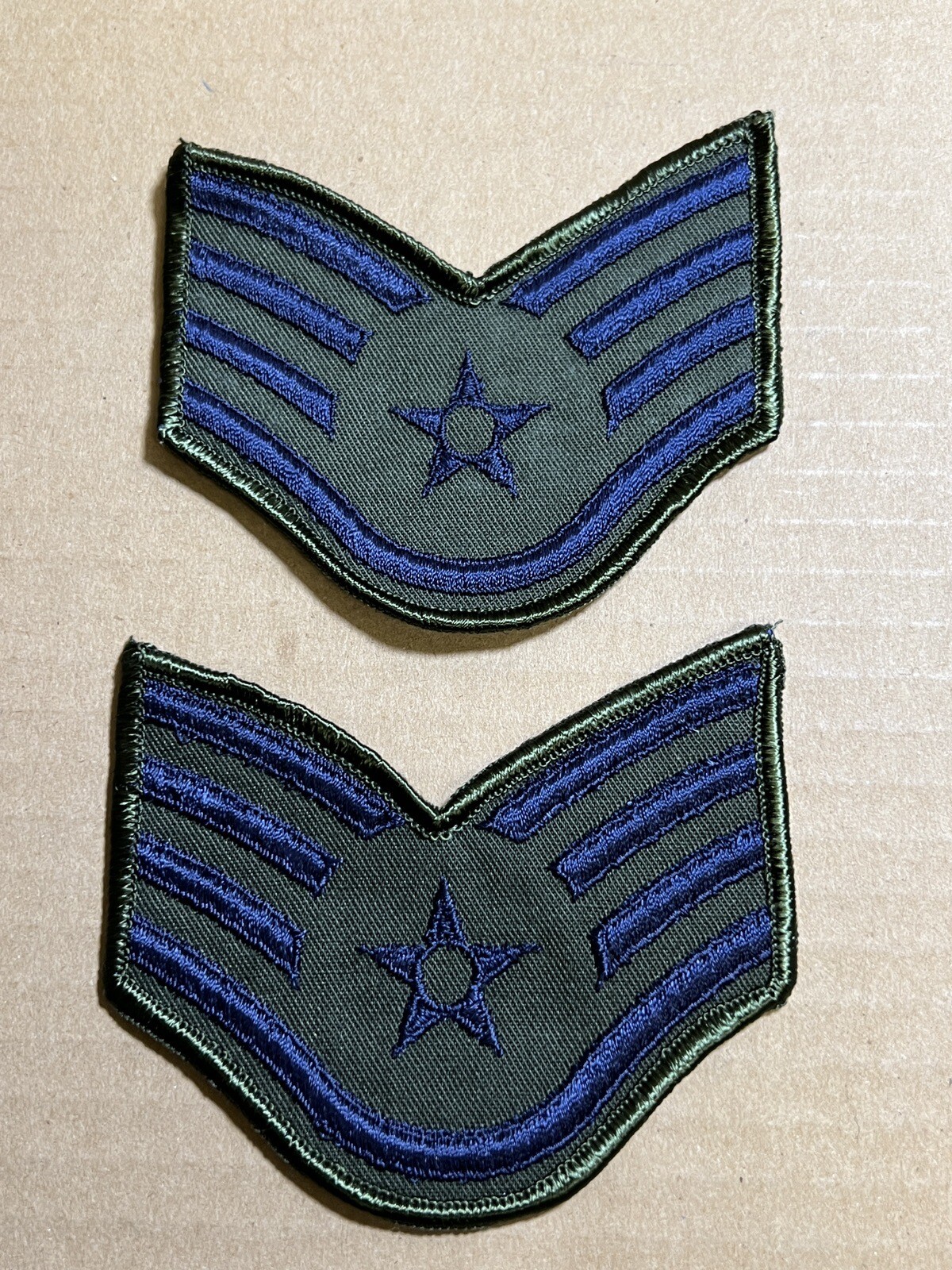 U.S. Air Force USAF Staff Sergeant OD Green Subdued 4" Rank Chevrons Pair NOS