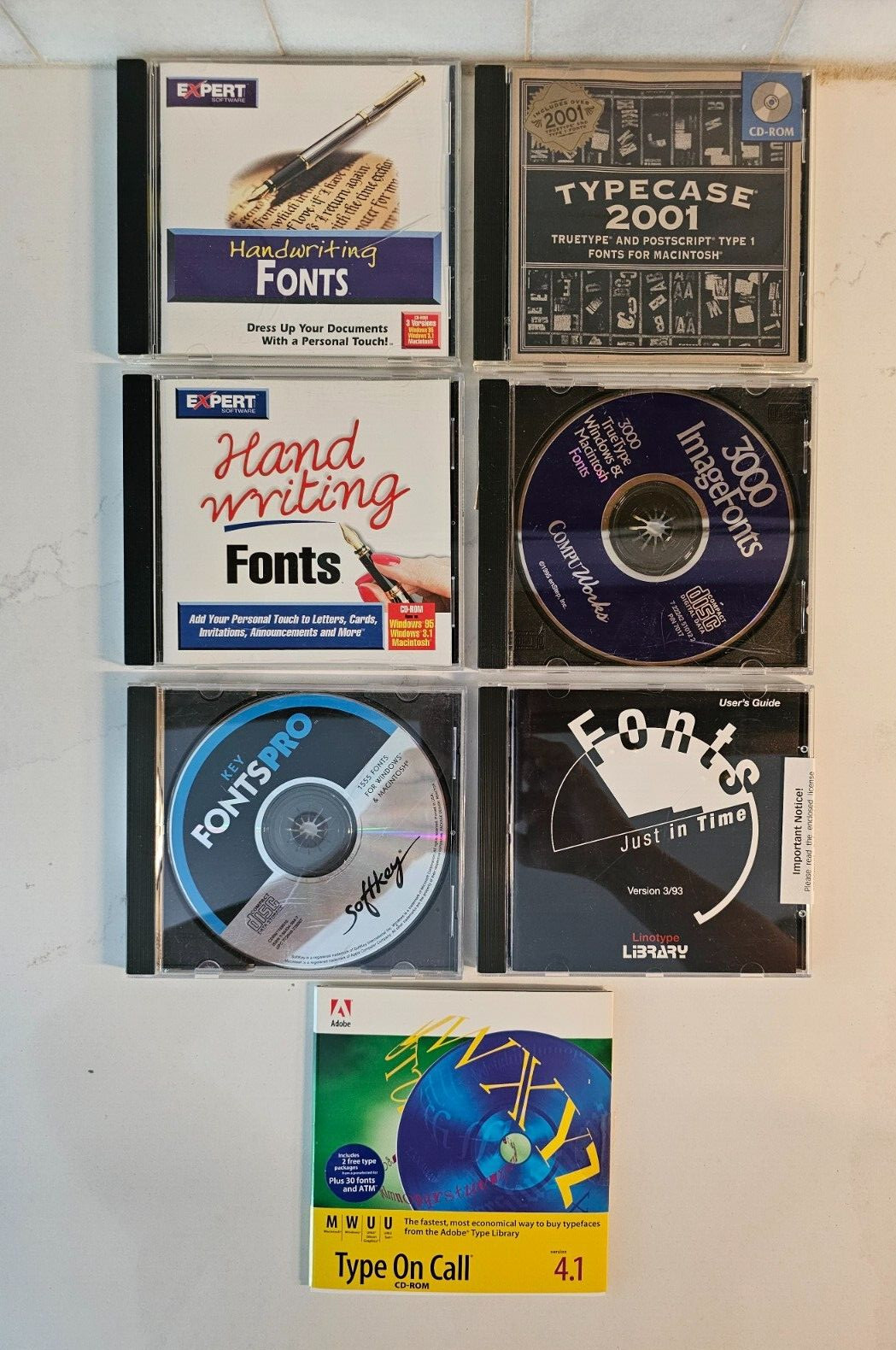 Lot 7 VTG Computer Software Fonts on CD Handwriting, Typecase, Postcript, Others