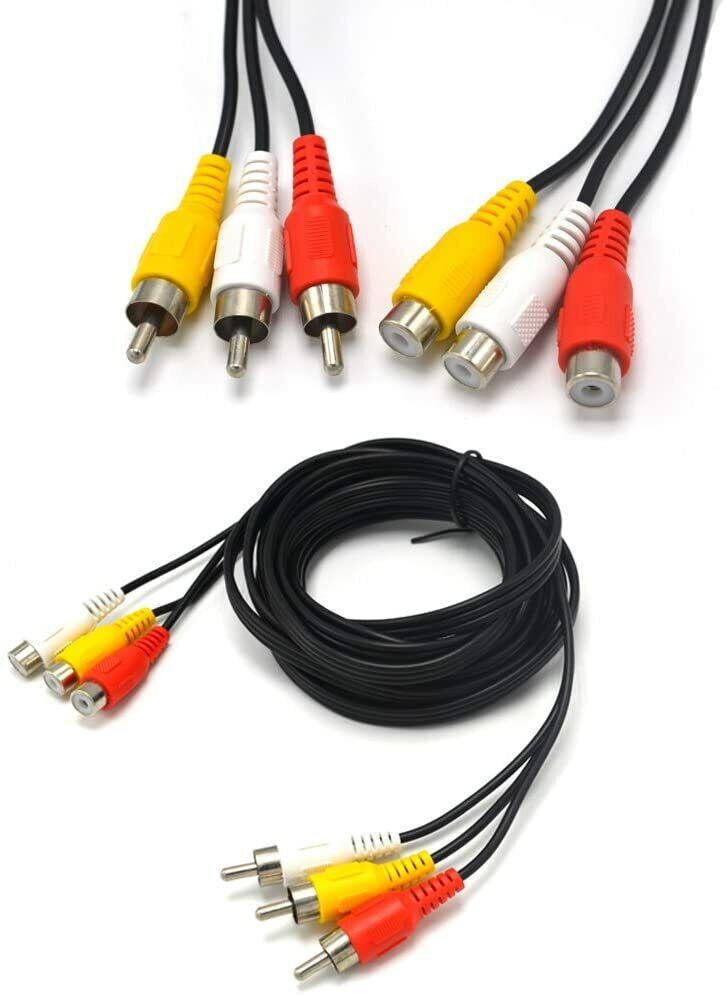 5FT/10FT 3-RCA Male to Female Extension Audio Video Cable Cord for TV HDTV DVD