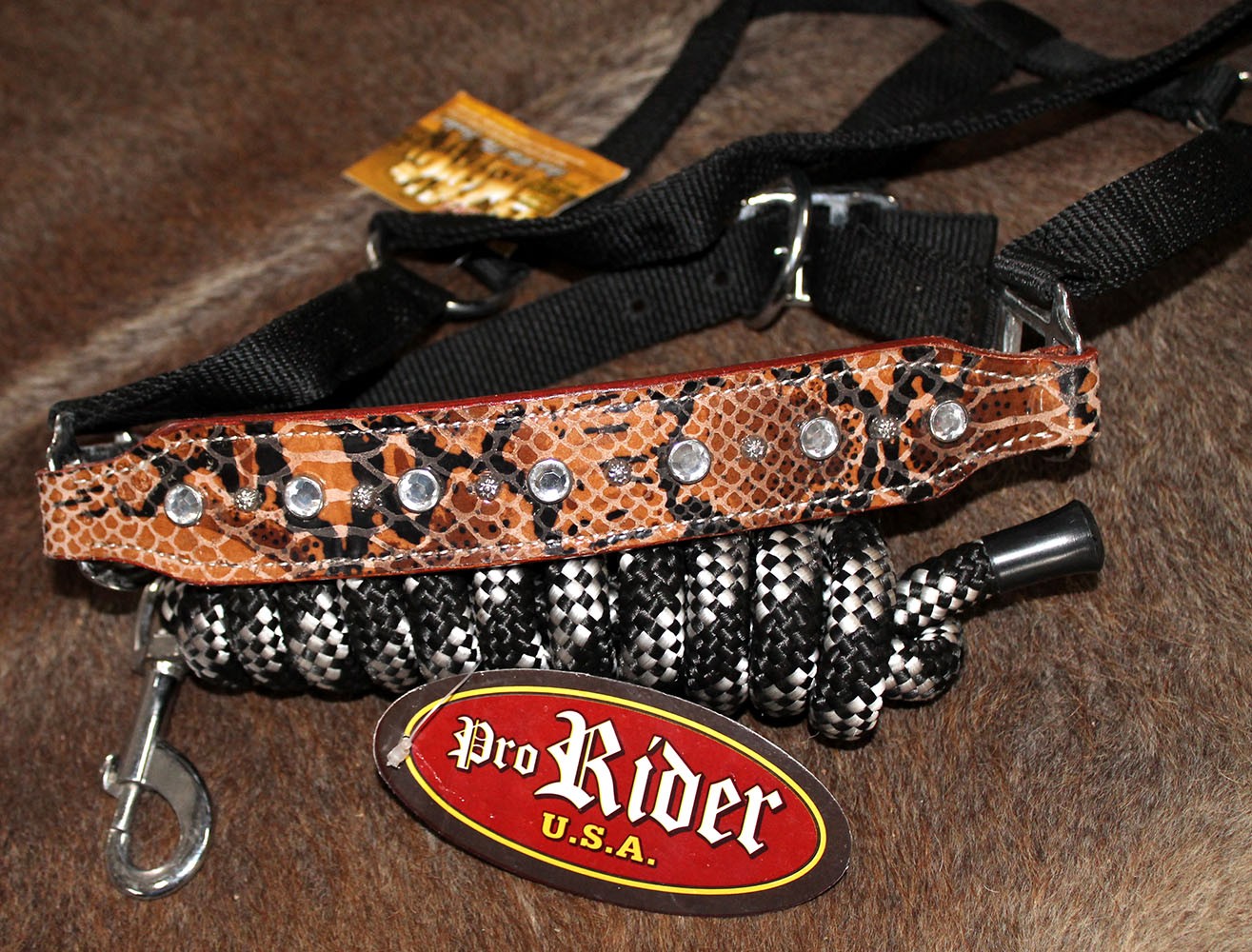 Horse Noseband Tack Bronc Leather HALTER Tiedown Lead Rope 280303