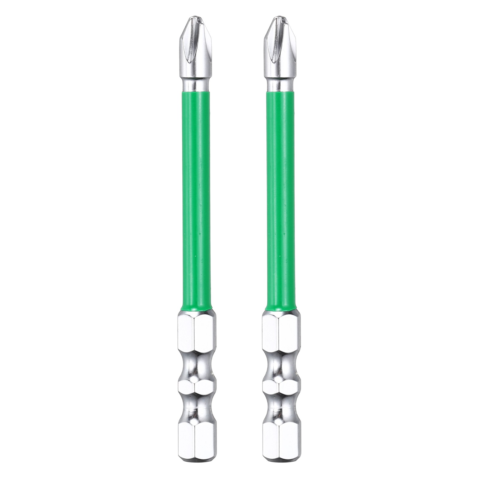 2pcs Electrician Impact Screwdriver Bit 3" FPH2 Bits 1/4", Silver/Green