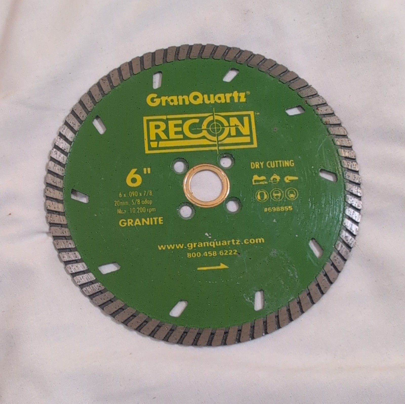 GranQuartz RECON Premium 6" Diamond Saw Blade Granite Dry Cutting Green