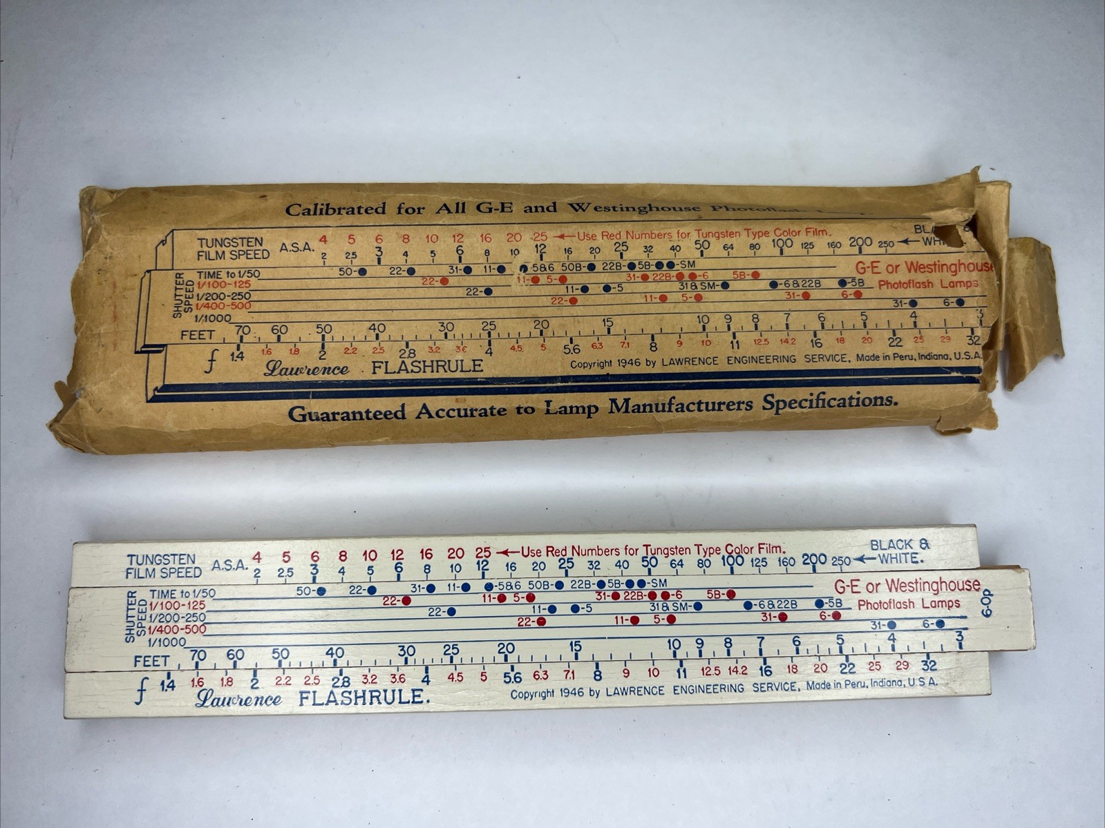 Lawrence Flashrule 1946 GE Westinghouse Lamps Tungsten Film Speed Ruler