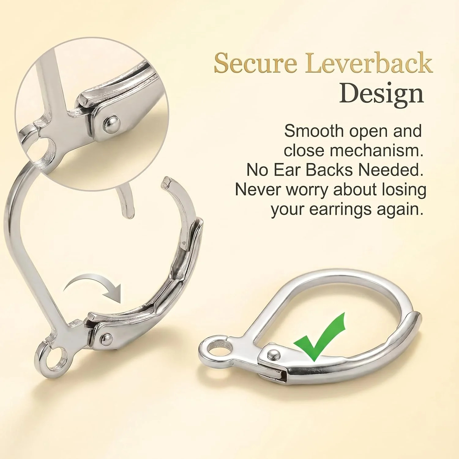 60PCS Leverback Earring Hooks, Stainless Steel Open Loop Leverback Hoops, Leverb
