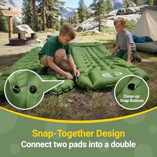 Camping Sleeping Pad, Backpacking Sleeping Pad with Built-in Pillow and Green