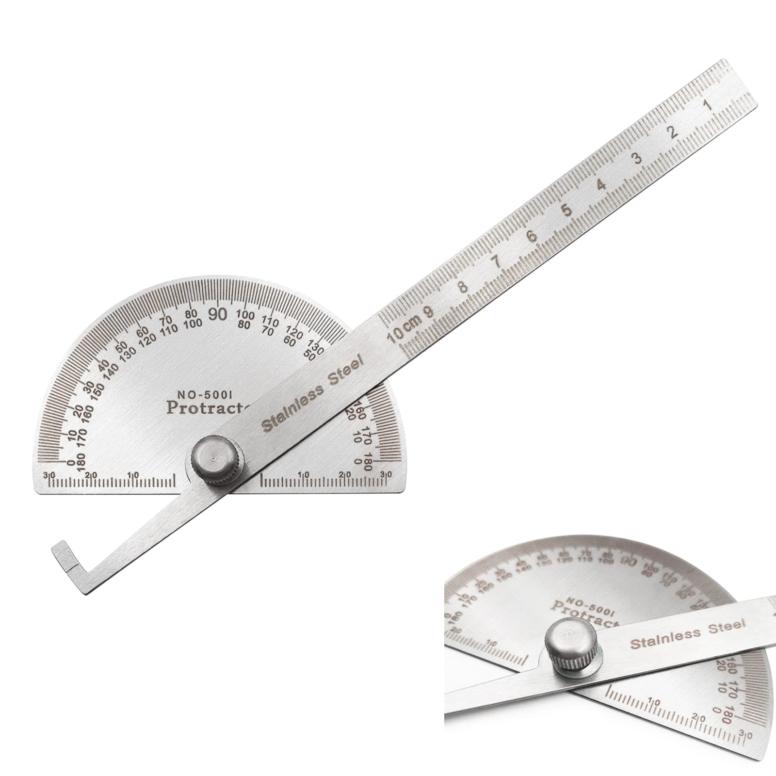 Stainless Steel Angle Protractor, 0-180 Degrees, 10 cm Woodworking Ruler, Ang...