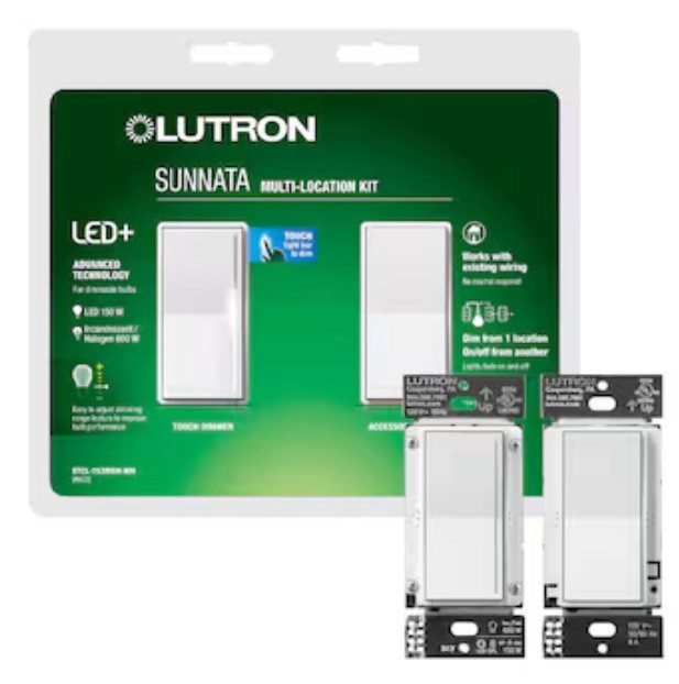 Lutron Sunnata LED+ Multi-Location LED Illuminated Touch Light Dimmer Kit White