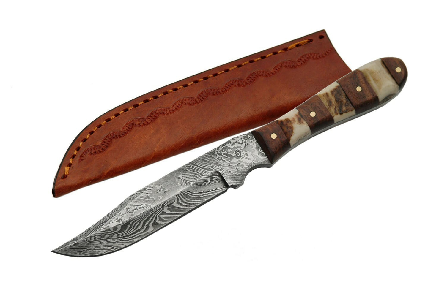 Mini Hunting Knife 7.5" Overall Damascus Steel Blade Full Tang Skinner + Sheath