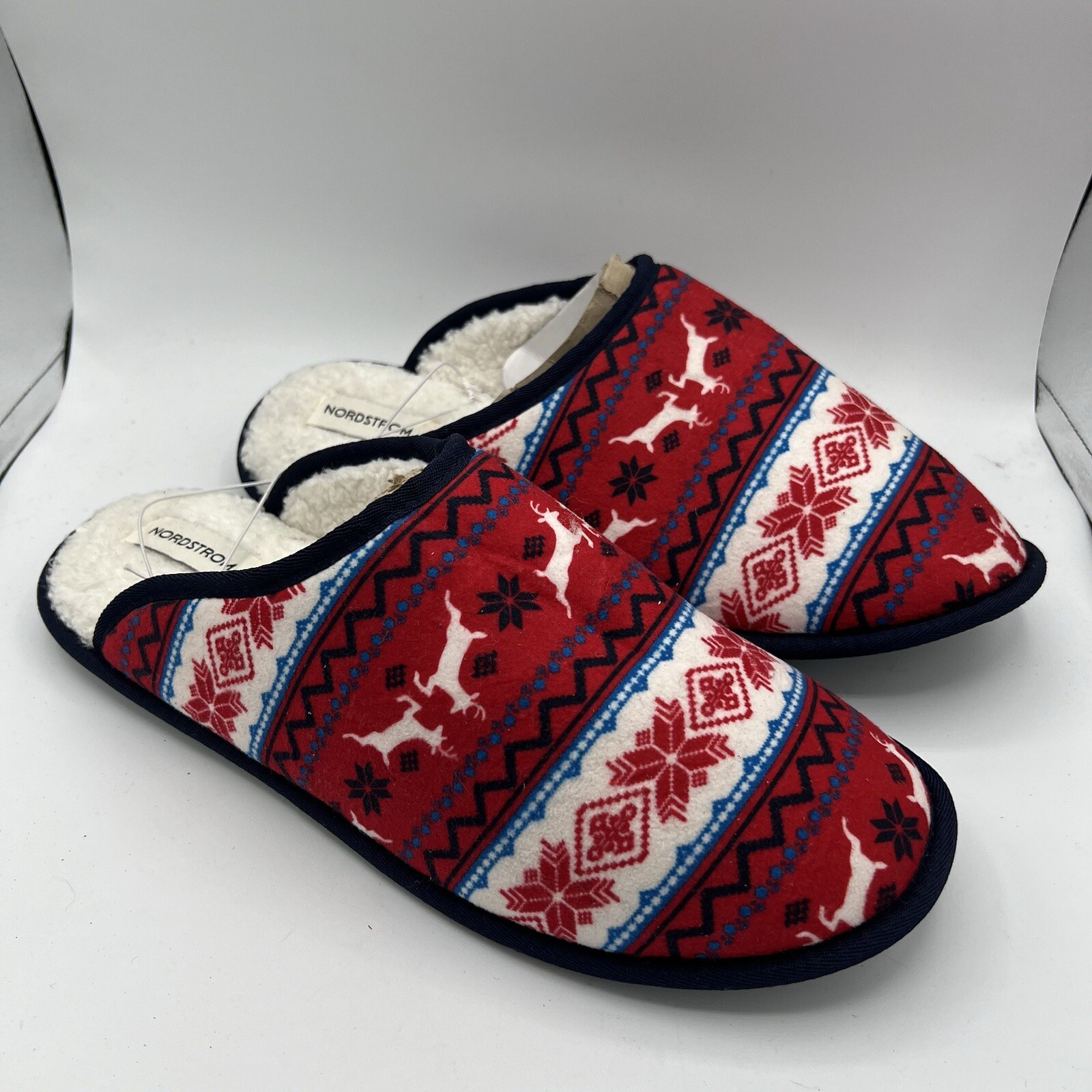 NORDSTROM Family Cozy Knit Slipper Red Bloom Deer Fairisle Men’s Sz XXL NEW