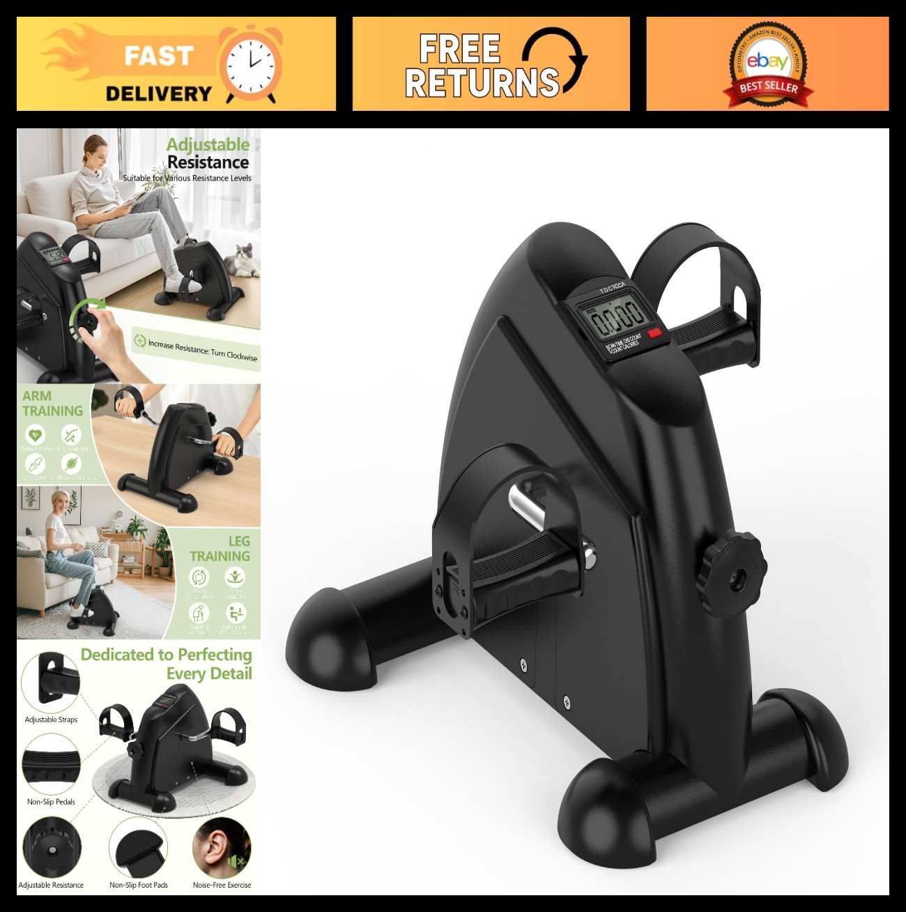 Under Desk Elliptical Mini Exercise Bike - Seated Electric Leg Pedaler for Senio