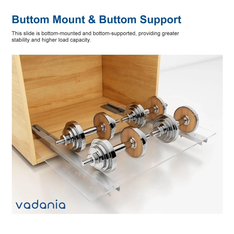 14" Undermount Drawer Slide Soft Close Bottom Mounted & Bottom Support 88 lb ...