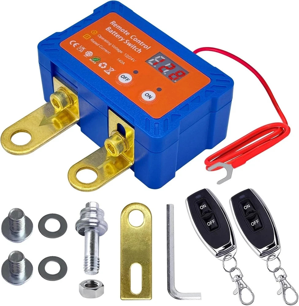 Remote Battery Disconnect Switch 12V W/Voltmeter, 140A Side Post Negative On/Off