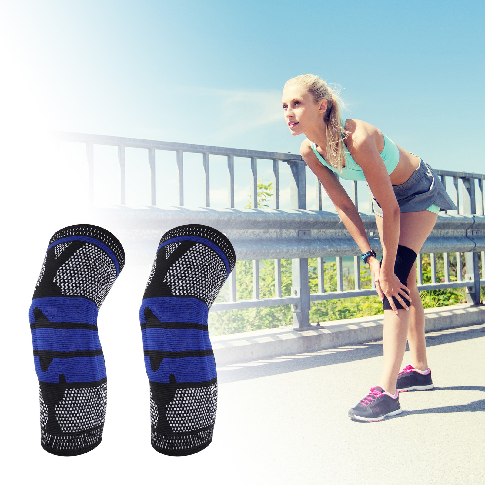 Horizontal Stripes Knee Pads x Large Black Blue 1 Pc