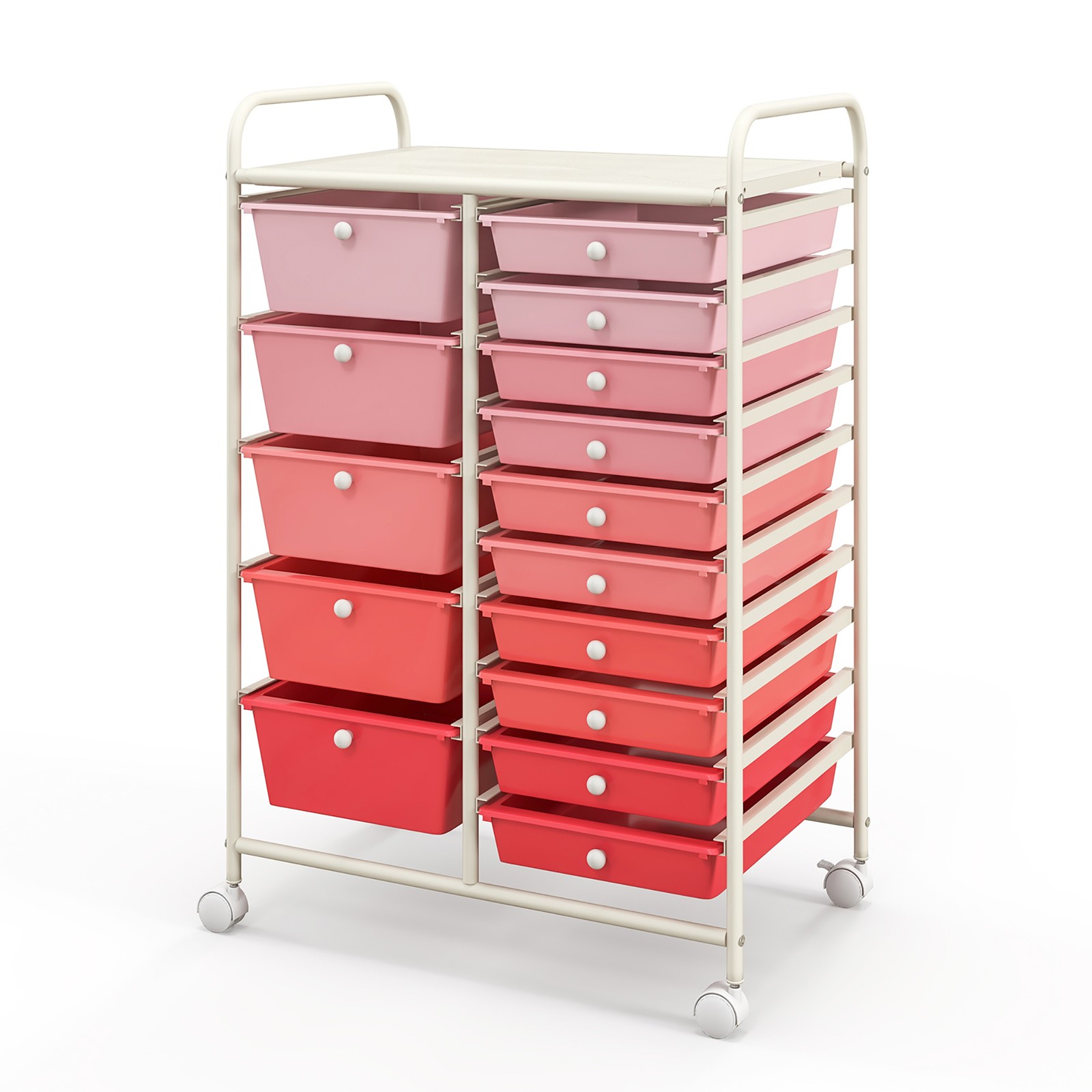 15 Drawer Rolling Storage Cart Opaque Multicolor Drawers Organizer Mixed Pink