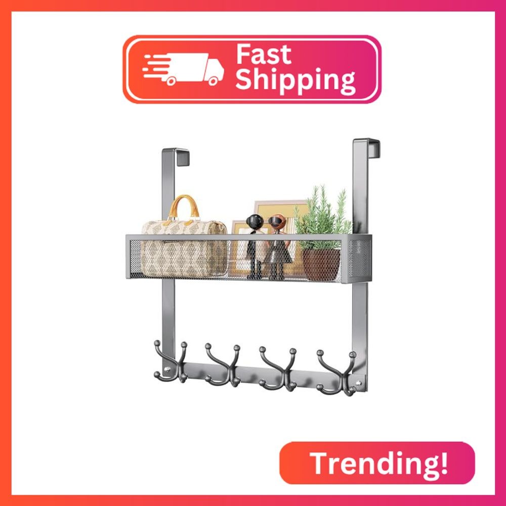 Consumest Over The Door Hooks Organizer - 2 Tier Over Door Hanger with 16 Hooks