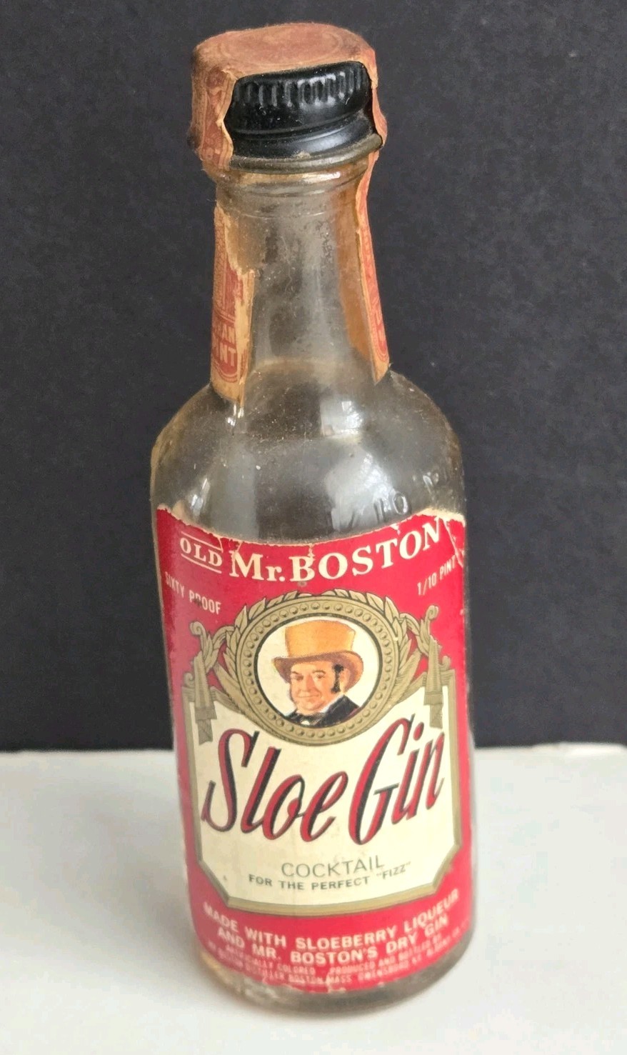RARE Old Mr. Boston's Sloe Gin Miniature Mini Empty Glass Bottle