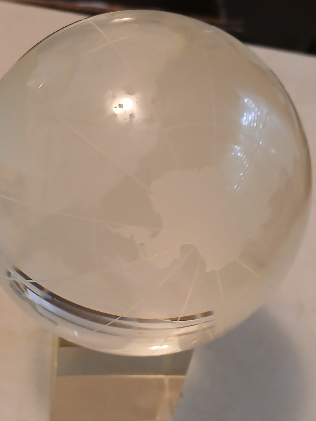 Vintage SOLID CRYSTAL WORLD GLOBE SPINNER WITH BASE