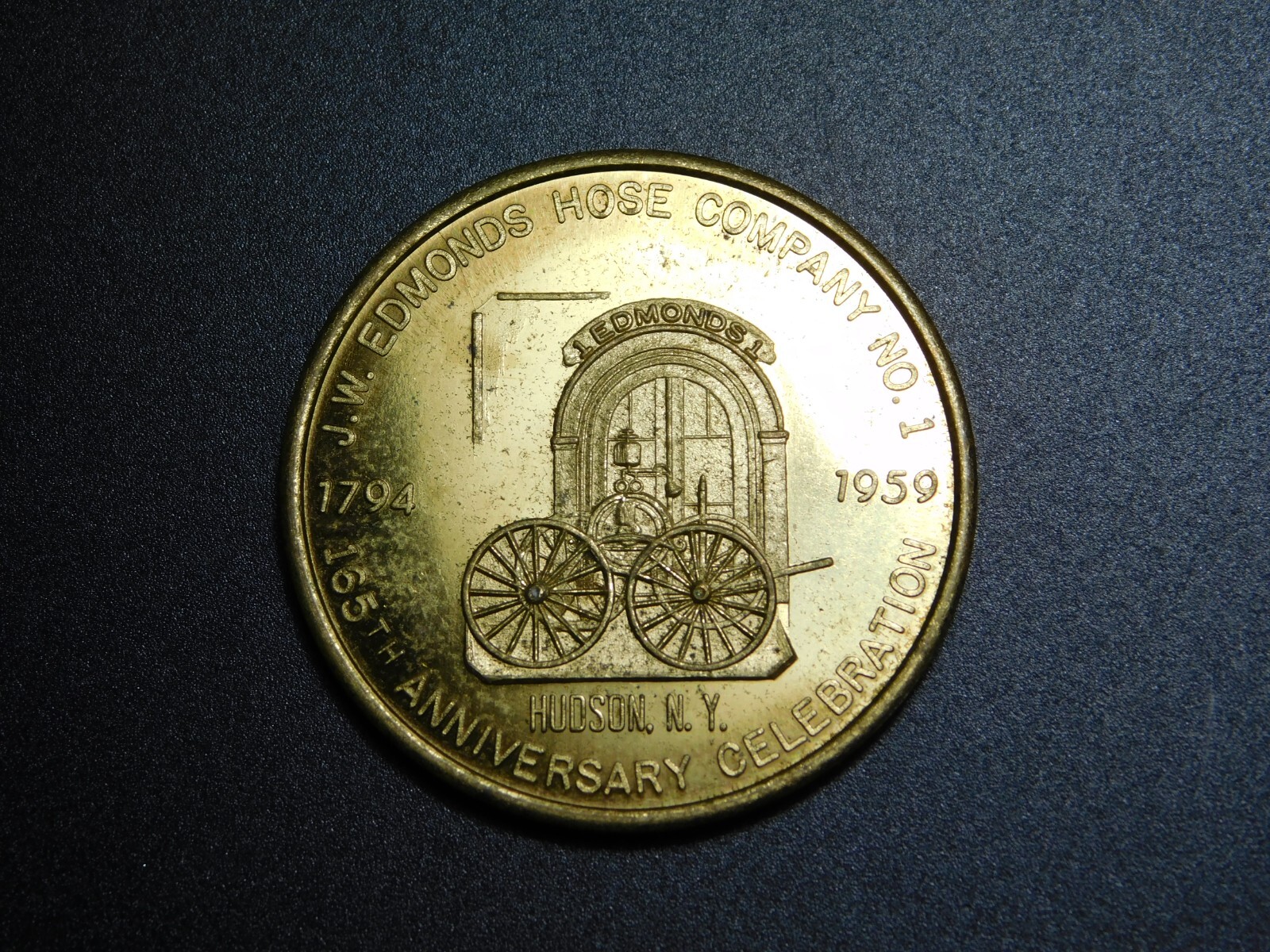 TOKEN MEDAL 1794 1959 J W EDMONDS HOSE CO HUDSON NY 165 ANNIVERSARY 50C in TRADE