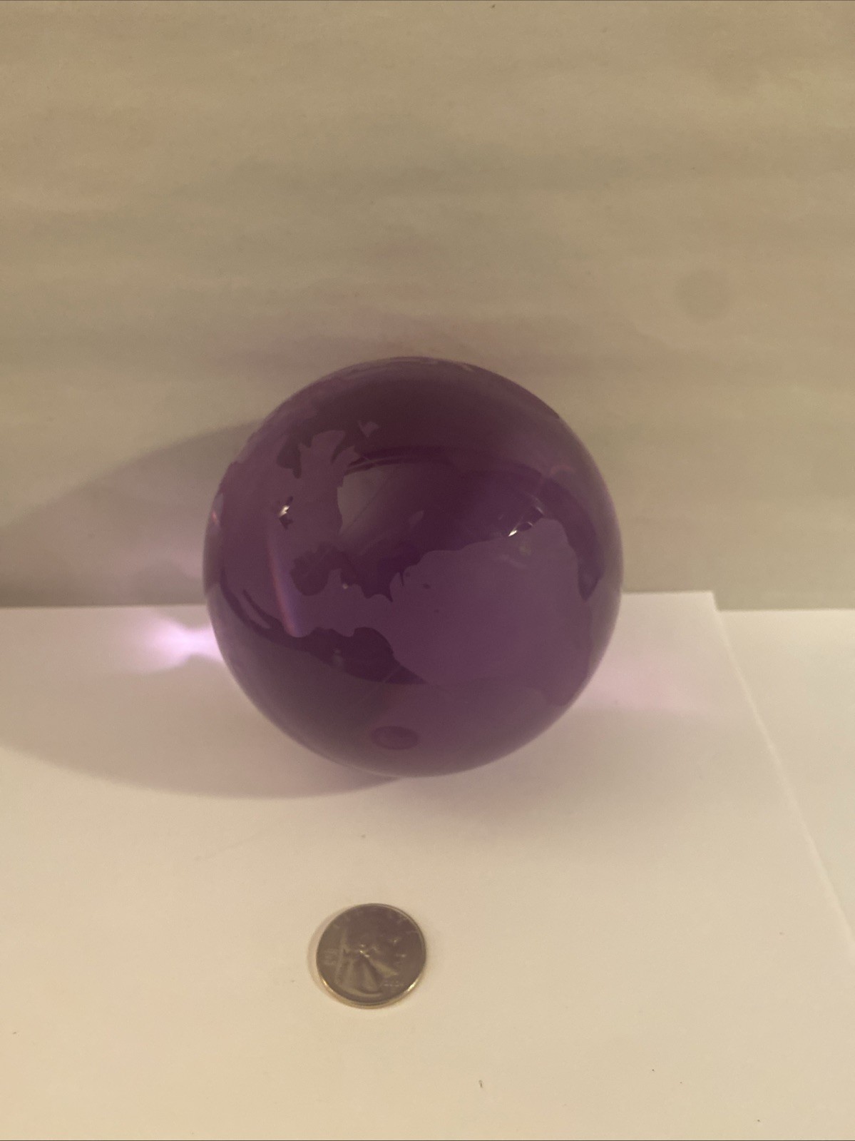Awesome Heavy Glass Orb Of Earth, Lavender Sphere Of Globe Map, Softball Size!