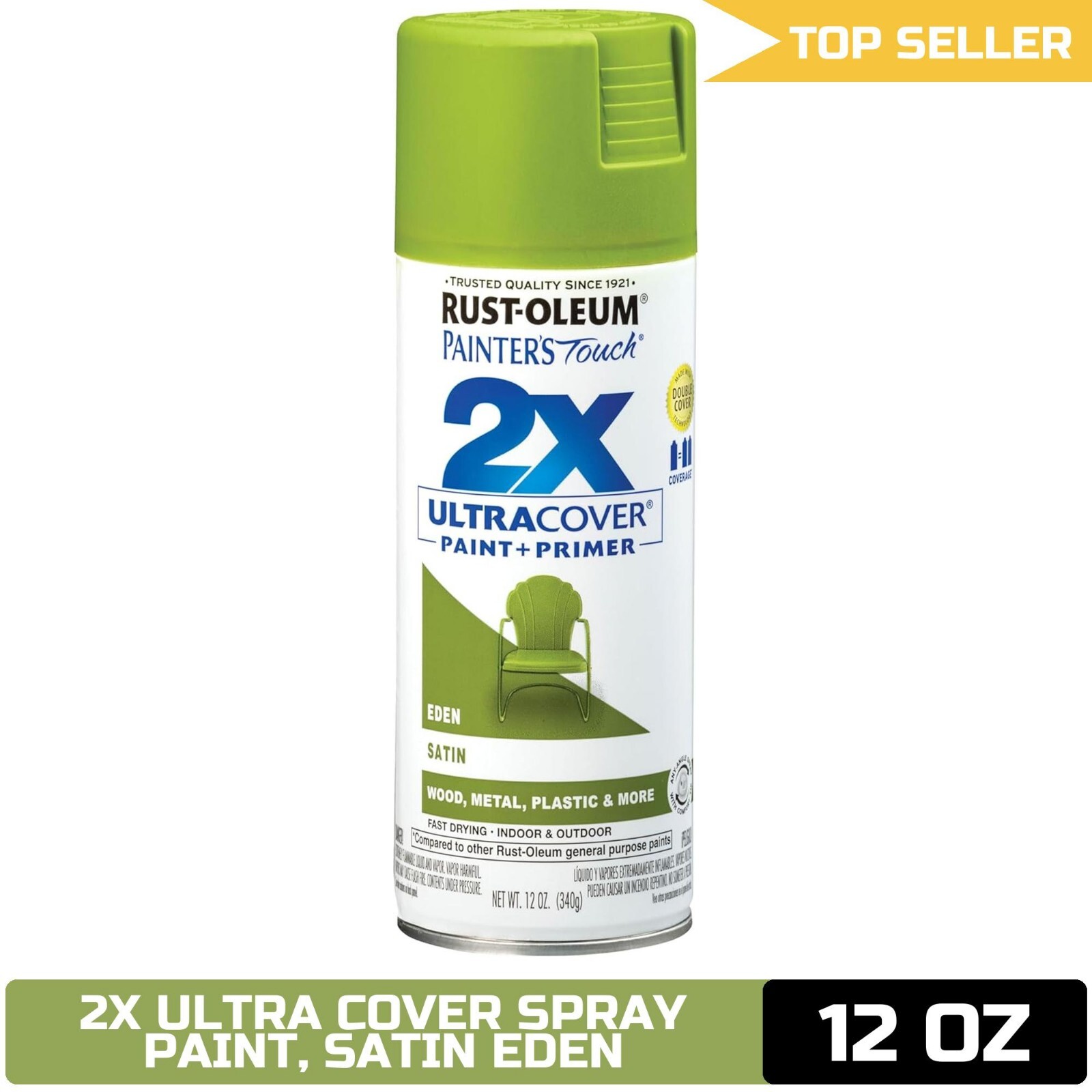 Rust-Oleum 334065 Painter's Touch 2X Ultra Cover Spray Paint, 12 oz, Satin Eden