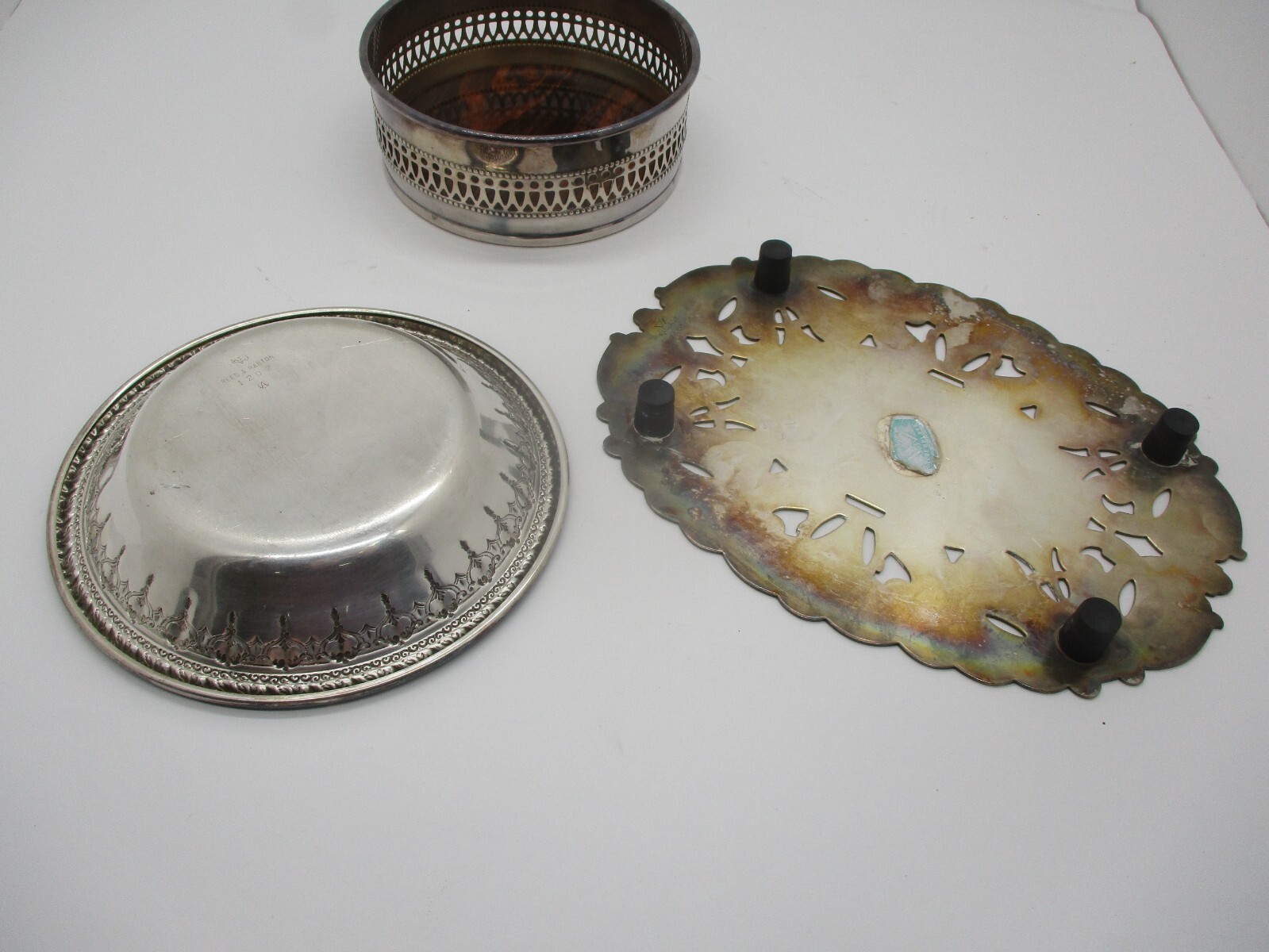 Some Silverplate Stuff, Trivet, Bowl, Wine Bottle Holder?