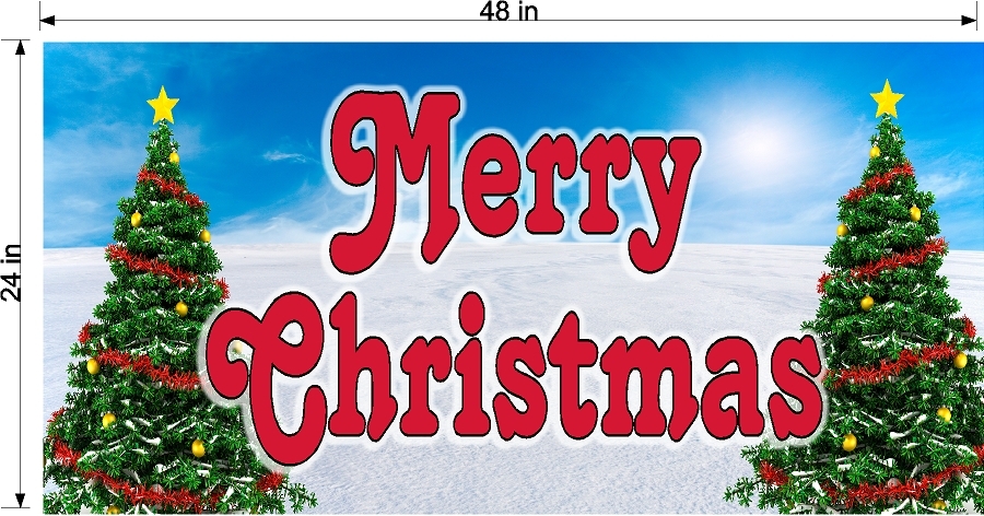 2' X 4' VINYL BANNER MERRY  CHRISTMAS TREES HOLIDAY