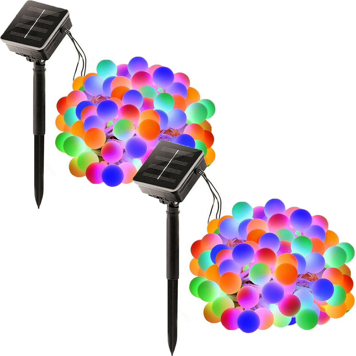 2 Pack 66FT Outdoor Solar Globe Lights Ball String Light 200LED RGB 8 Modes