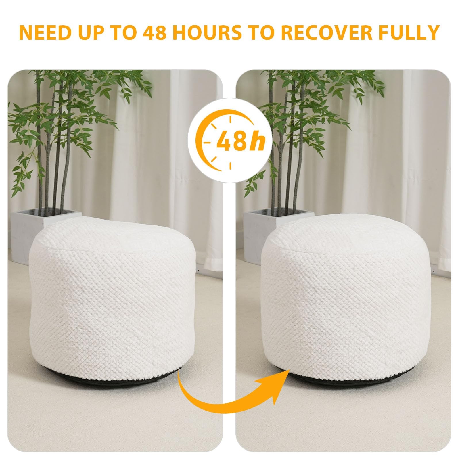 Round Stuffed Pouf Ottoman for Foot Rest, Faux Fur Poufs with Foam Chunk Fill...
