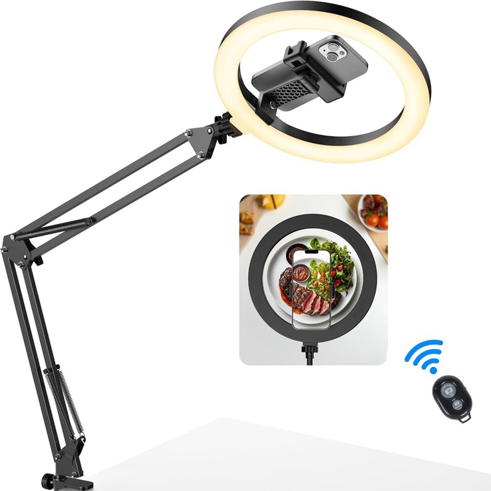 Overhead Phone Mount with Ring Light for Desk with Phone Holder and Remote USA