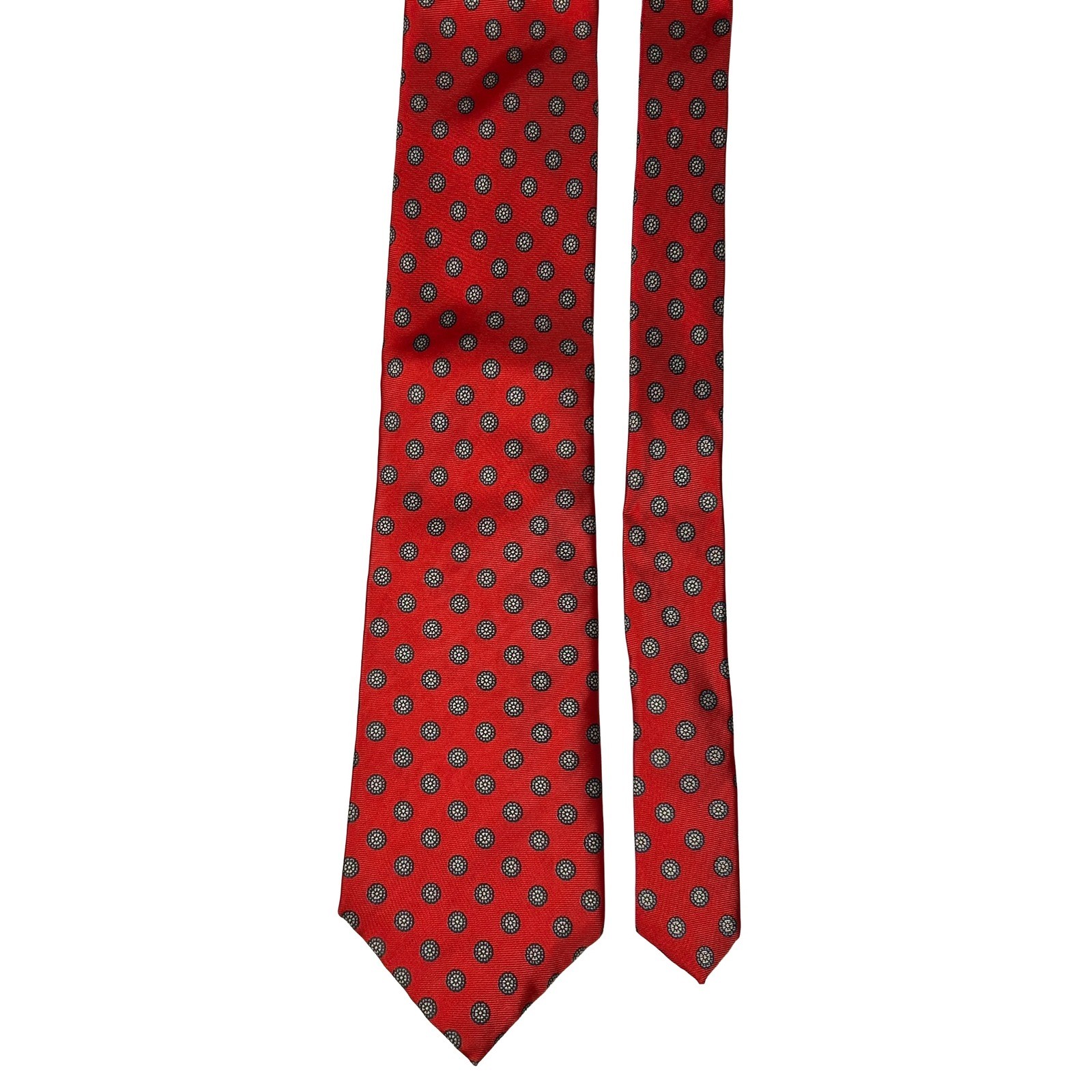 John Ashford Mens Silk Tie Red Medallion Geometric Pattern Hand Made Necktie