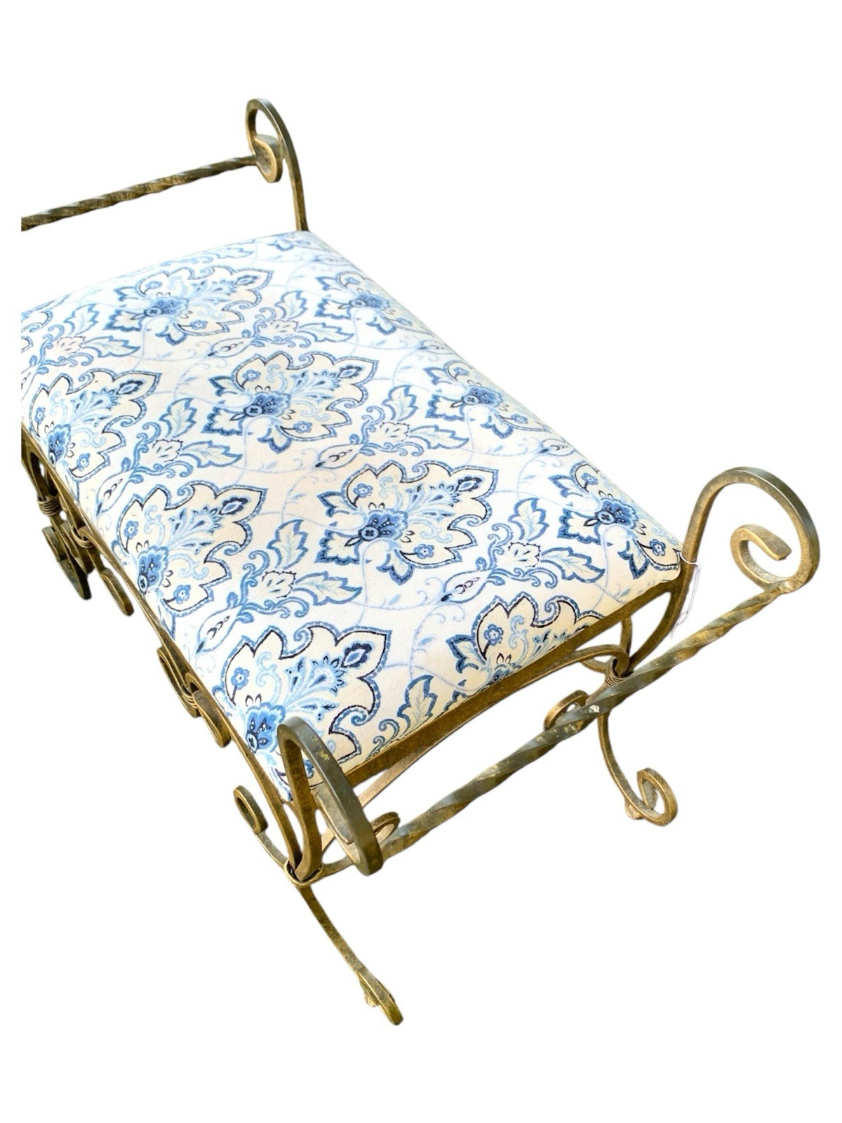 Vintage Gold Gilted Wrought Iron Metal French Regency Bridgerton Scroll Bench